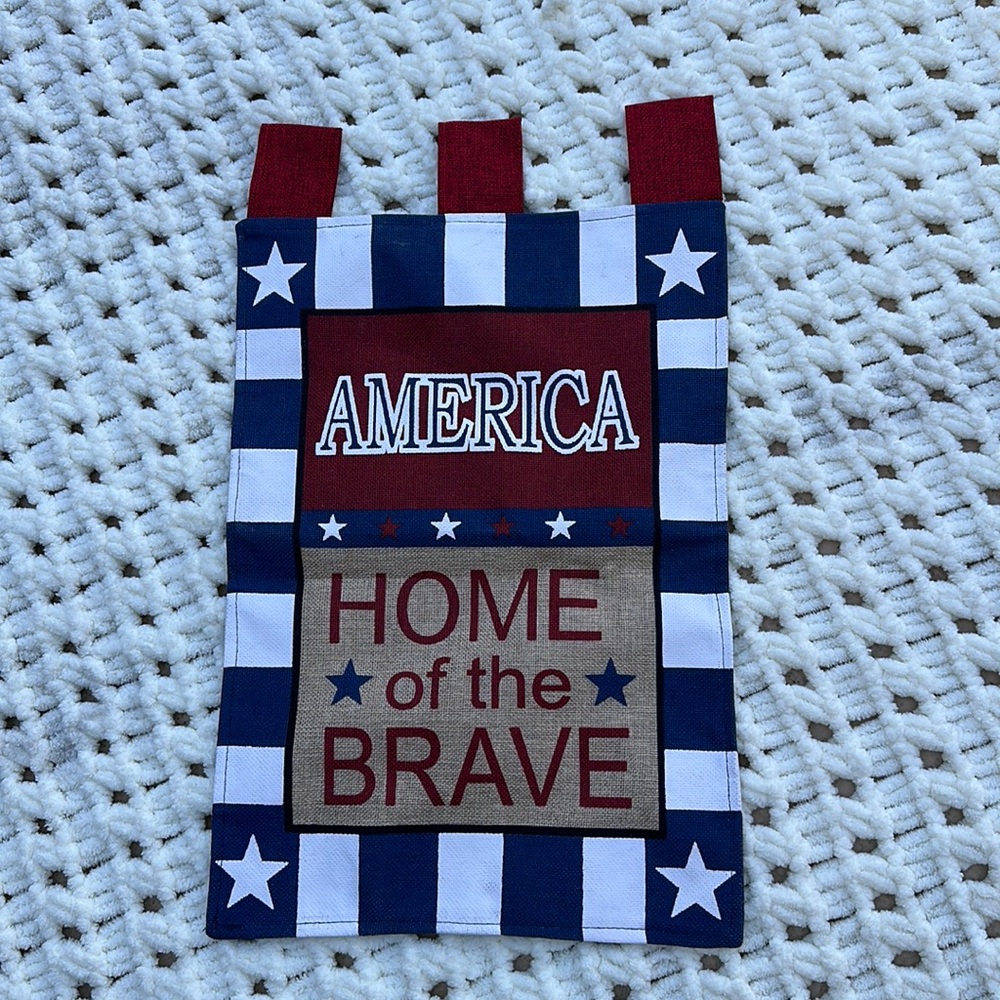 Garden Flag America Home of the Brave double sided reed/white/blue